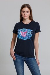 Футболка женская «Ван-Пиг», синяя Футболка женская «Ван-Пиг», синяя