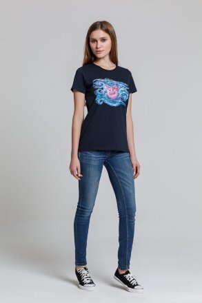 Футболка женская «Ван-Пиг», синяя Футболка женская «Ван-Пиг», синяя