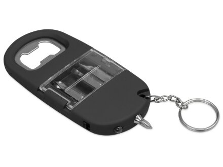 Брелок-открывалка с отвертками и фонариком Uni, софт-тач, черный Брелок-открывалка с отвертками и фонариком Uni, софт-тач, черный