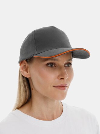 Бейсболка Long Beach, серая с оранжевым Бейсболка Long Beach, серая с оранжевым