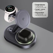 Беспроводная зарядная станция 3 в 1 MagSafe QI2 NEO Galaxy, черная, Deppa Беспроводная зарядная станция 3 в 1 MagSafe QI2 NEO Galaxy, черная, Deppa