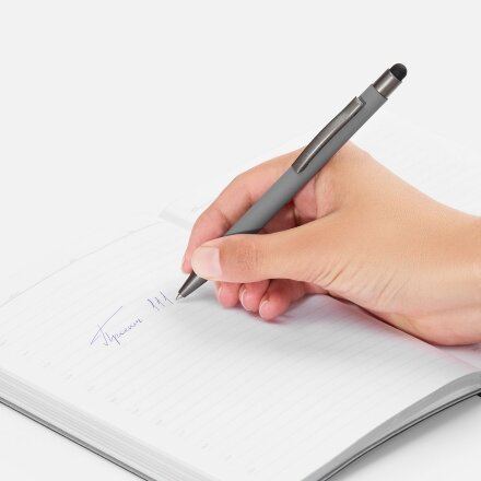 Ручка шариковая Atento Soft Touch со стилусом, серая Ручка шариковая Atento Soft Touch со стилусом, серая