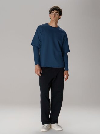 Футболка оверсайз с двойным рукавом Kosmos, темно-синяя Футболка оверсайз с двойным рукавом Kosmos, темно-синяя