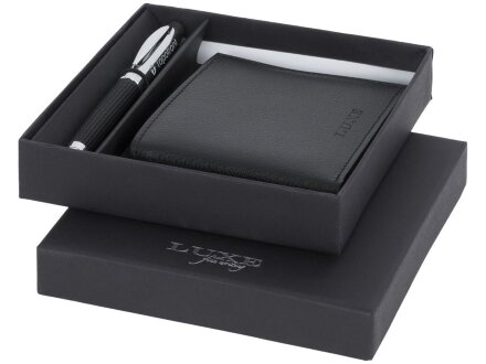 Подарочный набор из шариковой ручки и портмоне, черный Подарочный набор из шариковой ручки и портмоне, черный