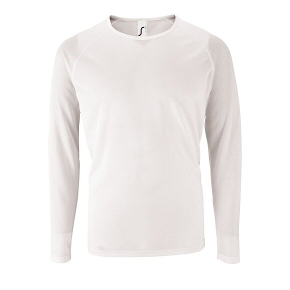 Футболка с длинным рукавом Sporty LSL Men, белая с нанесением логотипа