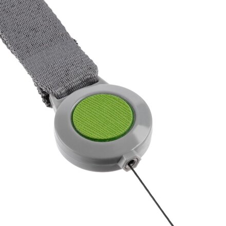 Лента для бейджа с ретрактором Devon, серая с зеленым Лента для бейджа с ретрактором Devon, серая с зеленым