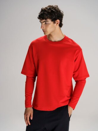Футболка оверсайз с двойным рукавом Kosmos, красная Футболка оверсайз с двойным рукавом Kosmos, красная