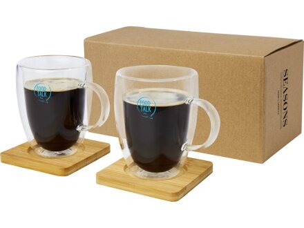 Стеклянный стакан Manti объемом 350 мл с двойными стенками и подставкой из бамбука, 2 шт. , natural Стеклянный стакан Manti объемом 350 мл с двойными стенками и подставкой из бамбука, 2 шт. , natural