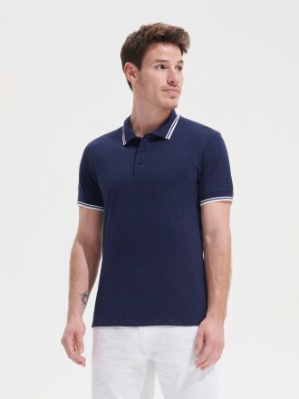 Рубашка поло мужская Pasadena Men 200 с контрастной отделкой, черная с белым Рубашка поло мужская Pasadena Men 200 с контрастной отделкой, черная с белым