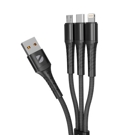 Дата-кабель Armor 3 в 1: micro USB, USB-C, Ligthning, 1.2м, черный, Deppa