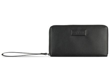 Кошелёк женский BUGATTI Elsa, с защитой данных RFID, чёрный, воловья кожа/полиэстер, 18,7х2х10 см Кошелёк женский BUGATTI Elsa, с защитой данных RFID, чёрный, воловья кожа/полиэстер, 18,7х2х10 см