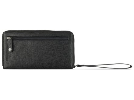 Кошелёк женский BUGATTI Elsa, с защитой данных RFID, чёрный, воловья кожа/полиэстер, 18,7х2х10 см Кошелёк женский BUGATTI Elsa, с защитой данных RFID, чёрный, воловья кожа/полиэстер, 18,7х2х10 см