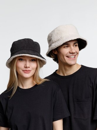 Панама Bucket двусторонняя утепленная, темно-серая с бежевым Панама Bucket двусторонняя утепленная, темно-серая с бежевым