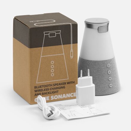 Bluetooth-колонка с беспроводной зарядкой и подсветкой Cone Sonance, серая Bluetooth-колонка с беспроводной зарядкой и подсветкой Cone Sonance, серая