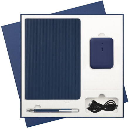 Подарочный набор Rain, синий (ежедневник, ручка, аккумулятор) Подарочный набор Rain, синий (ежедневник, ручка, аккумулятор)
