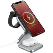 Складная станция беспроводной зарядки Terza, серебристая Складная станция беспроводной зарядки Terza, серебристая