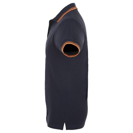 Рубашка поло мужская Pasadena Men 200 с контрастной отделкой, темно-синяя (navy) с неоново-оранжевым Рубашка поло мужская Pasadena Men 200 с контрастной отделкой, темно-синяя (navy) с неоново-оранжевым