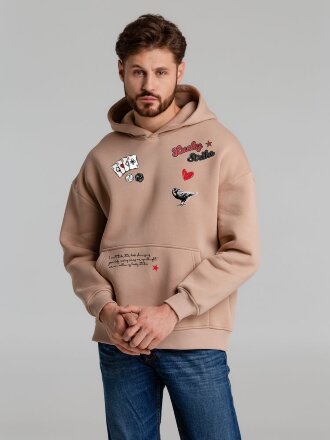 Худи оверсайз с термонаклейками Lucky Strike, бежевое Худи оверсайз с термонаклейками Lucky Strike, бежевое