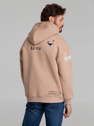 Худи оверсайз с термонаклейками Lucky Strike, бежевое Худи оверсайз с термонаклейками Lucky Strike, бежевое