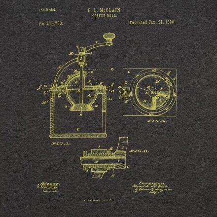 Футболка приталенная Old Patents. Coffee Mill, черный меланж Футболка приталенная Old Patents. Coffee Mill, черный меланж