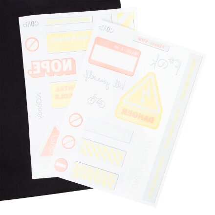 Холщовая сумка с термонаклейками Cautions, черная Холщовая сумка с термонаклейками Cautions, черная