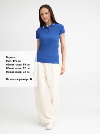 Рубашка поло женская Pasadena Women 200 с контрастной отделкой, ярко-синяя с белым