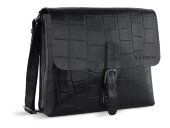 Сумка-мессенджер мужская BUGATTI Nevio, чёрная, воловья кожа/хлопок, 30,5х7х25 см, 5 л
