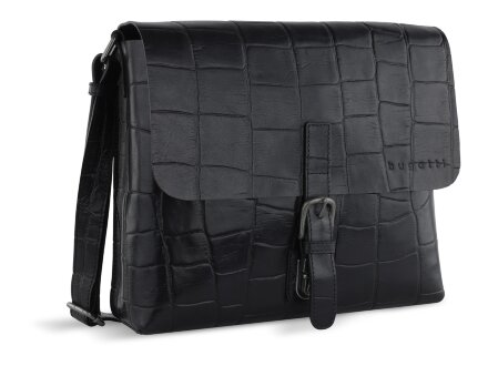 Сумка-мессенджер мужская BUGATTI Nevio, чёрная, воловья кожа/хлопок, 30,5х7х25 см, 5 л Сумка-мессенджер мужская BUGATTI Nevio, чёрная, воловья кожа/хлопок, 30,5х7х25 см, 5 л
