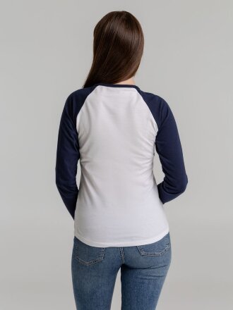 Футболка женская с длинным рукавом Milky Lsl, белая с темно-синим Футболка женская с длинным рукавом Milky Lsl, белая с темно-синим