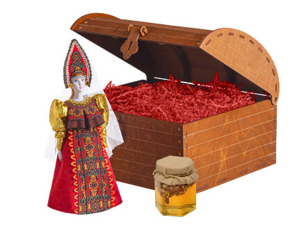 Подарочный набор: кукла фарфоровая, мед, красный