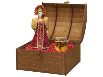 Подарочный набор: кукла фарфоровая, мед, красный