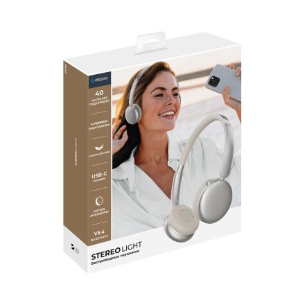 Беспроводные накладные наушники Stereo Light, BT 5.4, 300 мАч, песочно-золотой, Deppa Беспроводные накладные наушники Stereo Light, BT 5.4, 300 мАч, песочно-золотой, Deppa