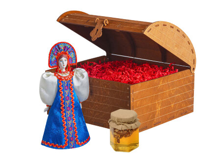 Подарочный набор: кукла фарфоровая, мед, синий Подарочный набор: кукла фарфоровая, мед, синий