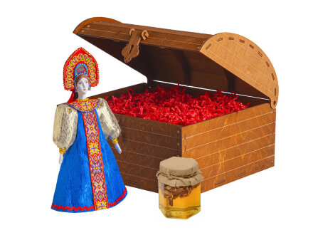 Подарочный набор: кукла фарфоровая, мед, синий Подарочный набор: кукла фарфоровая, мед, синий