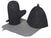 Банный набор из шапки, рукавицы и коврика Calm, серый Банный набор из шапки, рукавицы и коврика Calm, серый