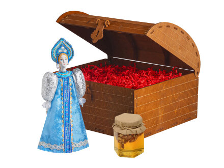 Подарочный набор: кукла фарфоровая, мед, голубой Подарочный набор: кукла фарфоровая, мед, голубой
