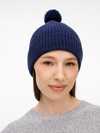 Шапка Catch Match с помпоном, темно-синяя Шапка Catch Match с помпоном, темно-синяя