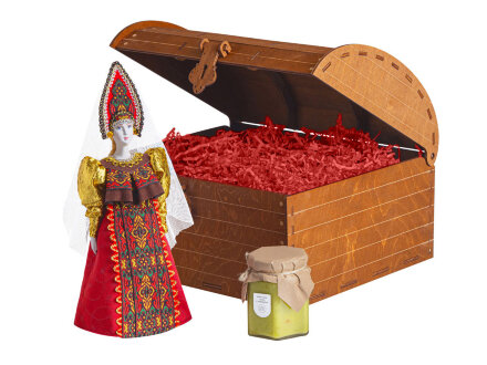 Подарочный набор: кукла фарфоровая, крем-мед, красный