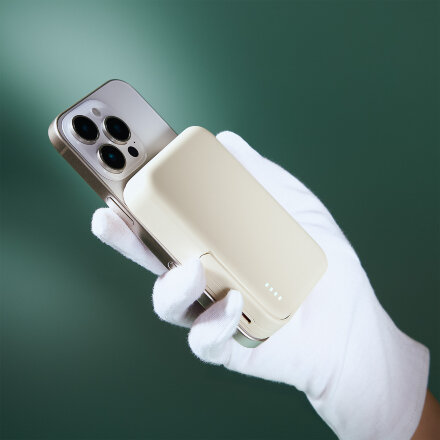 Внешний аккумулятор Union PD 10000mAh с функцией беспроводной зарядки 15W, бежевый