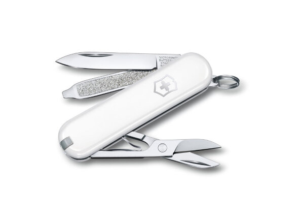 Нож-брелок VICTORINOX Classic SD Colors Falling Snow, 58 мм, 7 функций, белый с нанесением логотипа