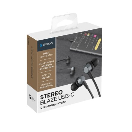 Стереогарнитура Stereo Blaze Type-C, графит, Deppa Стереогарнитура Stereo Blaze Type-C, графит, Deppa