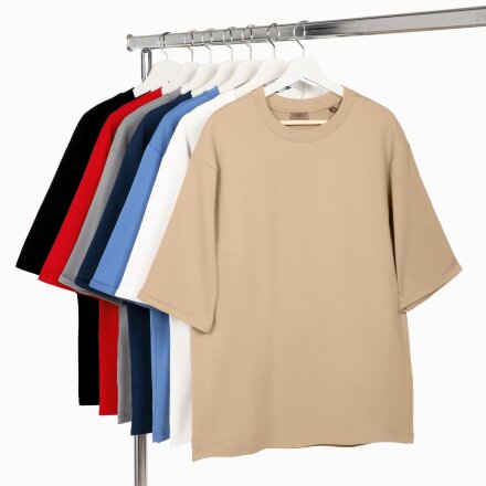 Футболка оверсайз унисекс Kosmos 2.0, бежевая Футболка оверсайз унисекс Kosmos 2.0, бежевая