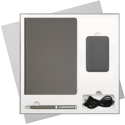 Подарочный набор Star, серый (ежедневник, ручка, аккумулятор) Подарочный набор Star, серый (ежедневник, ручка, аккумулятор)