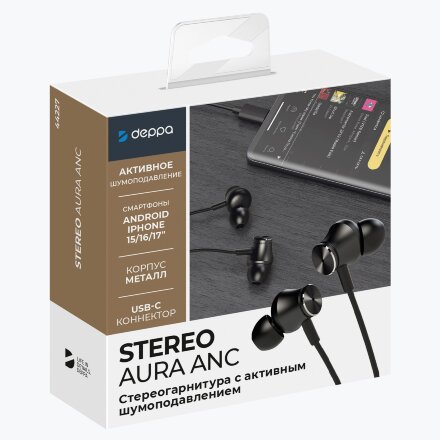 Стереогарнитура Stereo Aura ANC, USB-C, черный, Deppa Стереогарнитура Stereo Aura ANC, USB-C, черный, Deppa