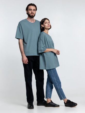 Футболка унисекс оверсайз Crosstown, серо-зеленая Футболка унисекс оверсайз Crosstown, серо-зеленая