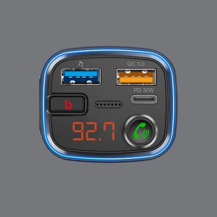 FM-трансмиттер Wave Pro, QC/PD, LED, 48Вт, ENC, Bass boost, черный, Deppa FM-трансмиттер Wave Pro, QC/PD, LED, 48Вт, ENC, Bass boost, черный, Deppa