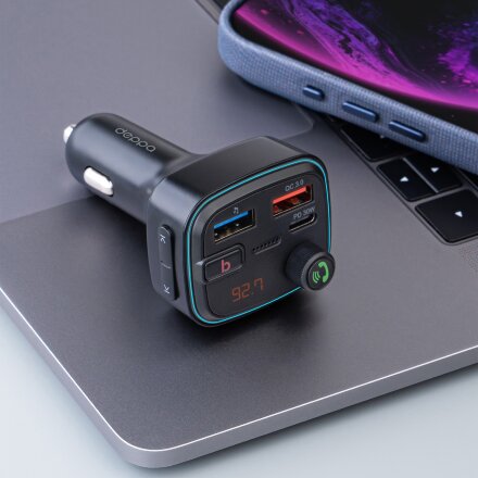 FM-трансмиттер Wave Pro, QC/PD, LED, 48Вт, ENC, Bass boost, черный, Deppa FM-трансмиттер Wave Pro, QC/PD, LED, 48Вт, ENC, Bass boost, черный, Deppa