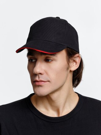 Бейсболка Long Beach, черная с красным Бейсболка Long Beach, черная с красным