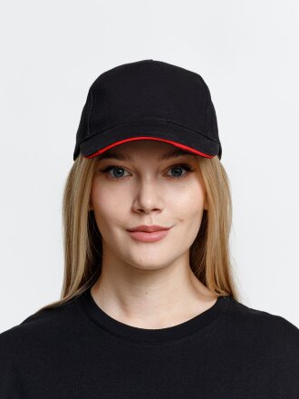 Бейсболка Long Beach, черная с красным Бейсболка Long Beach, черная с красным