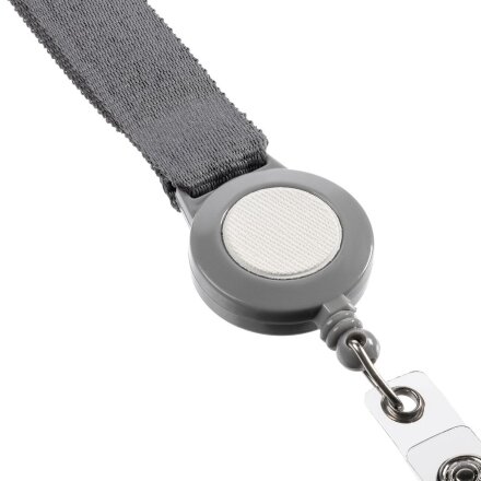 Чехол для карточки с лентой и ретрактором Devon, серый с белым Чехол для карточки с лентой и ретрактором Devon, серый с белым